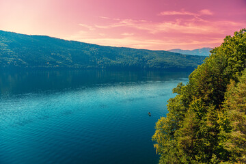View of a mountain lake in autumn. Millstatt am See, Lake Millstatt in Carinthia, Austria, Europe