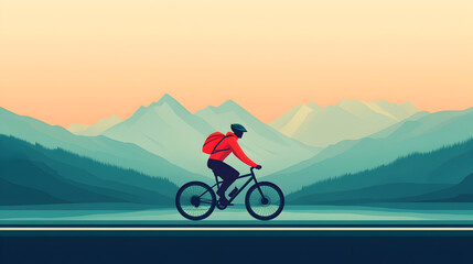 Obraz premium Cycling adventure through mountains at sunrise digital art scenic landscape freedom
