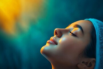 Ethereal Woman Embracing Natural Light with a Glowing Complexion in a Vibrant and Illuminating Environment, Showcasing Radiance and Serenity