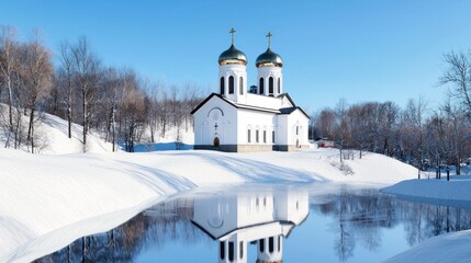 Fototapeta premium Winter Church Reflection