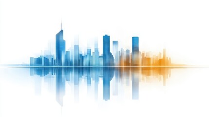 Fototapeta premium Stunning city skyline reflected in calm water, captivating urban landscape