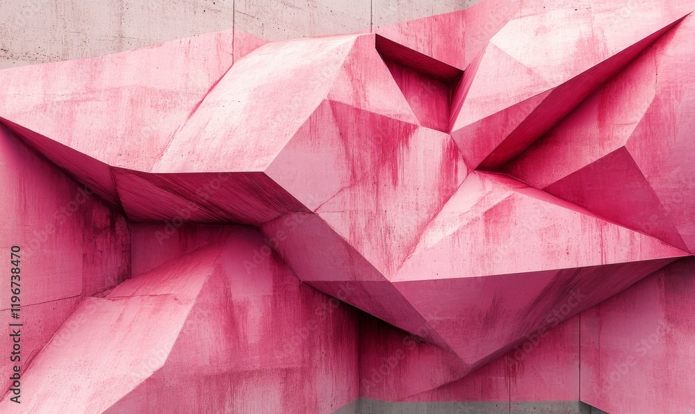 Poster abstract pink concrete installation with geometric patterns, urban structure., geometric patterns, t