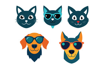 colorful dog and cat head silhouette  