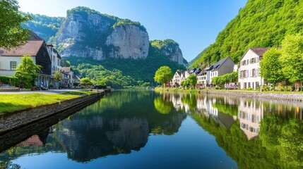 Obraz premium River Village Landscape