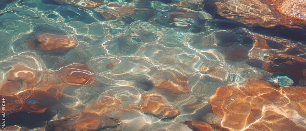 Poster bubbling water showcases varied textures and transparency in a serene natural setting