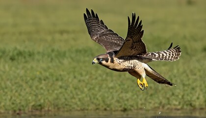 Peregrine Falcon in Flight Over Lush Green Meadow