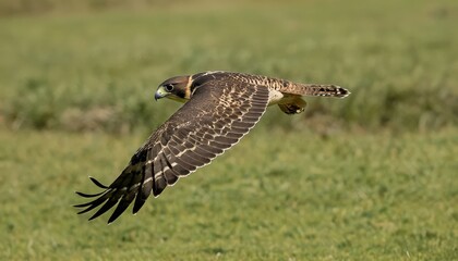 Peregrine Falcon in Flight Over Lush Green Meadow