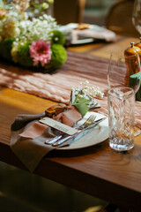 Modern stylish wedding table setting. Fairytale wedding decoration. Vibrant colors, vintage style....