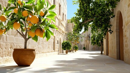 Obraz premium Mediterranean street with orange trees