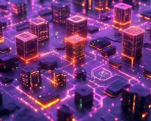 Futuristic city built on a circuit board.