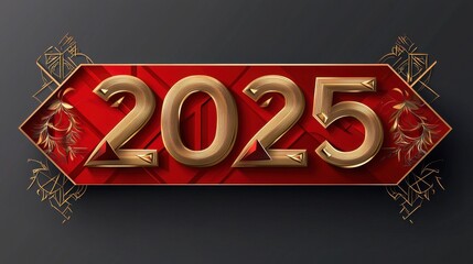 Stunning Geometric Banner Design in Bold Red and Gold Tones Featuring Year 2025 with Elegant Accents