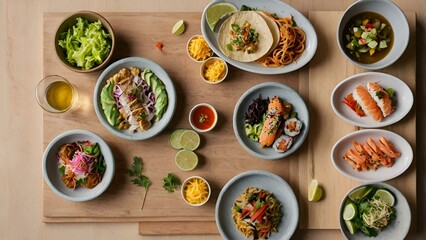 Certainly! Here is a sentence describing a food image using the provided keywords:

A vibrant plate of fresh sushi with colorful vegetables makes a healthy and delicious meal
