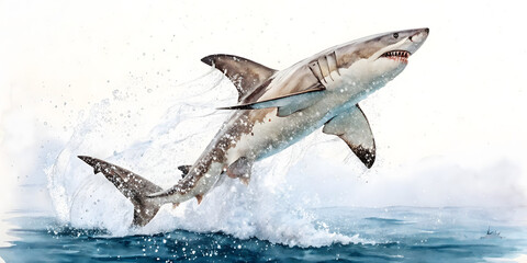 Obraz premium A white shark swimming in the sea surrounded by other marine animals