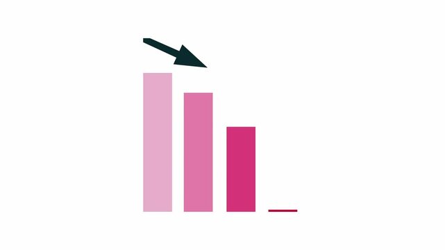 Red business graph down decrease with arrow. Animated footage looping in white background 