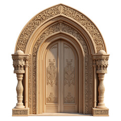 Obraz premium A photorealistic archway with intricate carvings and patterns, set against an isolated on transparent background png