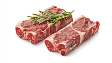 Fresh Raw Meat Cuts with Rosemary Garnish
