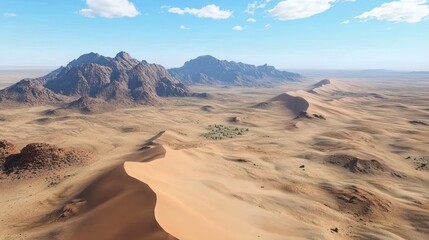 Naklejka premium Desert landscape with sand dunes and mountains