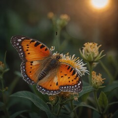 Obraz premium A butterfly with sunset orange and warm yellow tips.