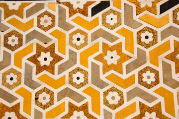 Detail of decoration and on the wall of Itmad-Ud-Daulah's tomb, Agra, Uttar Pradesh, India.