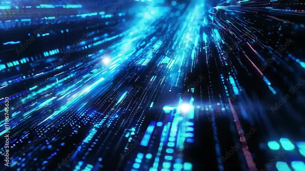 Poster Blue digital binary data on computer screen background