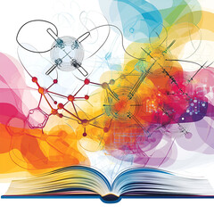 Open Book with Scientific and Artistic Elements, "Science Meets Creativity"
"Open Book of Knowledge"
"Art and Science Fusion"
"Colorful Knowledge Illustration"
"Creative Science Inspiration"
"Knowledg