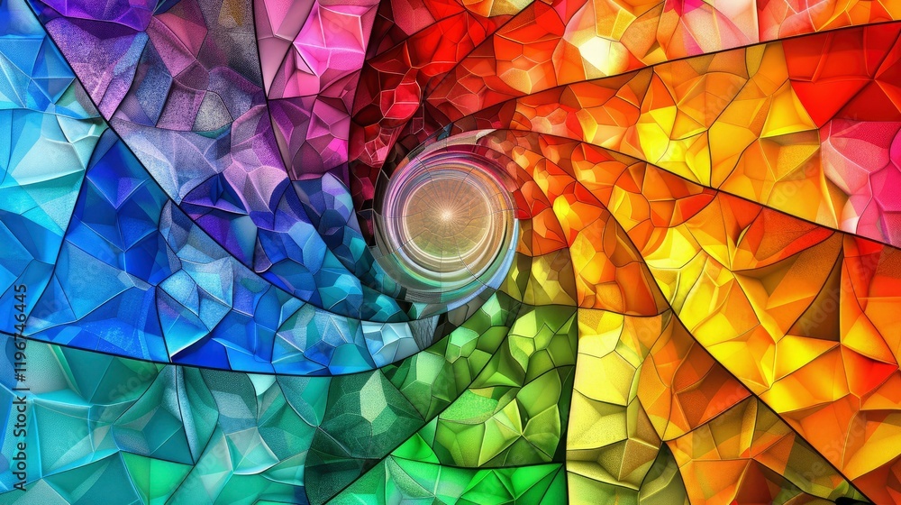 Aufkleber stained glass window colorful abstract geometric design with shapes and bright patterns background
