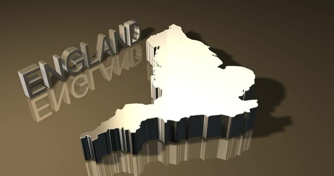 Map of England or UK in 3D golden theme animated