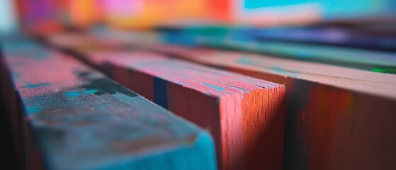 Vibrant crayon art on textured wood displaying a colorful spectrum of hues