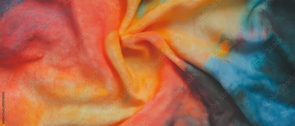Poster Unique crayon batik technique showcases vibrant colors on soft fabric in artistic display