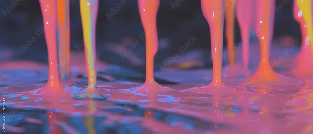 Poster Crayon drip art on vertical surface creating vibrant streaks of color and emotion