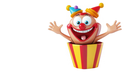 Whimsical Jack-in-the-Box for April Fools’ Day Fun, transparent background, isolated on white, PNG file