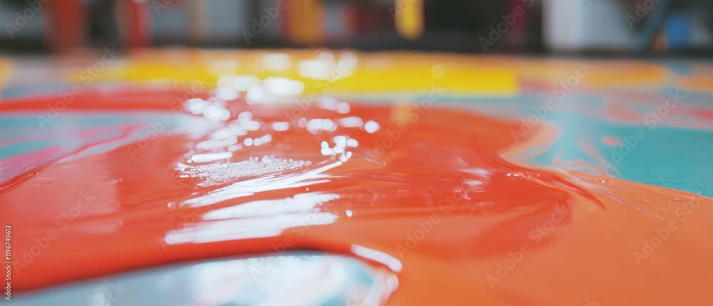 Poster Melting crayons create vibrant art with flowing wax and a heat source in a creative workspace