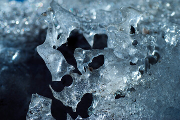 Ice melting at the end of winter on the Ladakh