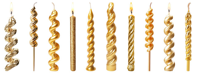 PNG Elegant golden spiral candles, element set on transparent background