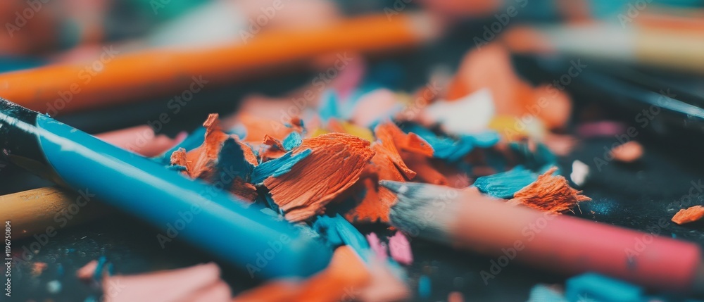 Poster colorful crayon shavings melting on heated surface create vibrant, abstract textures and patterns