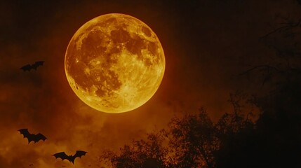 Halloween Night: Blood Moon and Bats