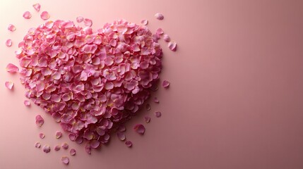 Obraz premium Pink rose petals heart shape, pastel background, romantic, Valentine's Day card