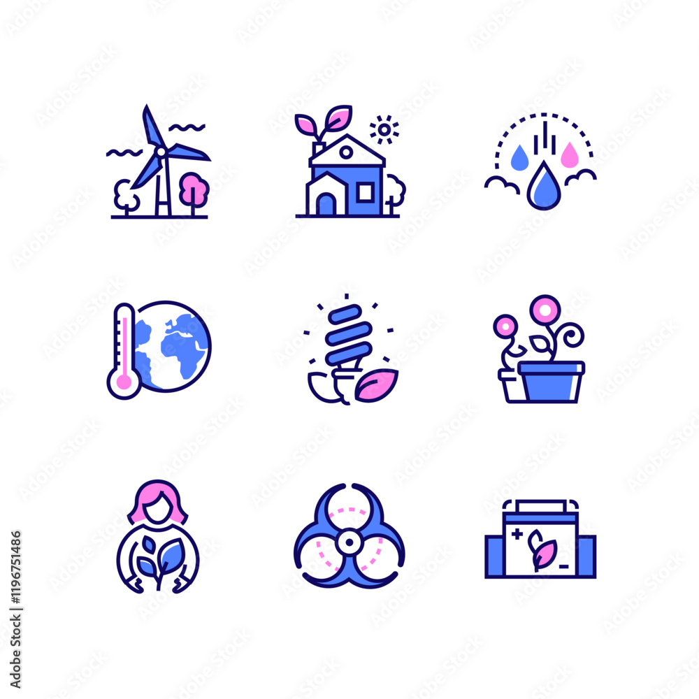 Poster ecology and environment - line design style icons set