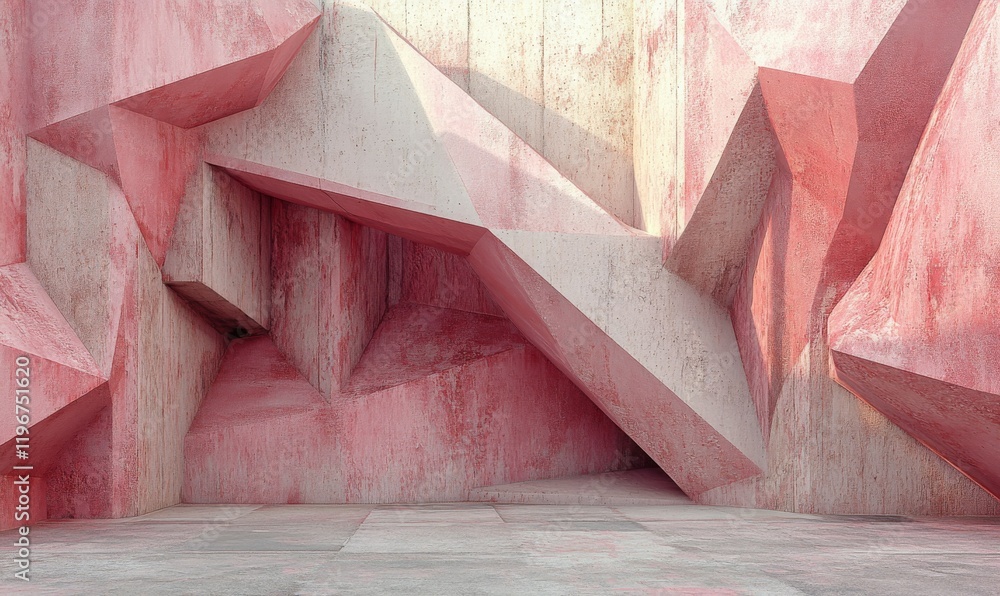 Poster abstract pink concrete installation with geometric patterns, urban structure., geometric patterns, t