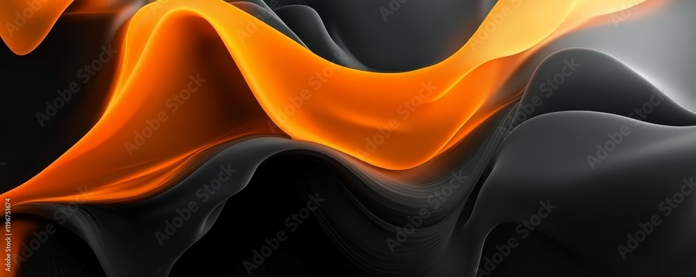 Poster abstract curved black and orange lines with dynamic flow.