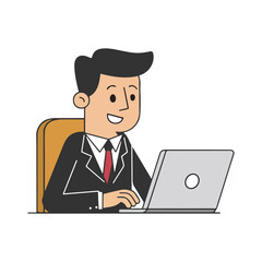 Businessman at Work – Modern Flat Style Businessman Working at Desk Silhouette 