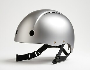 Fototapeta premium Stylish silver skateboard helmet with adjustable straps for safety and comfort.