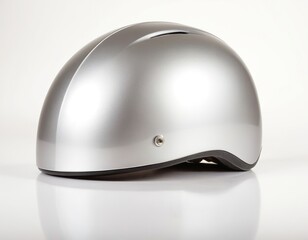 Fototapeta premium Sleek silver motorcycle helmet with a modern design, ideal for safety and style.