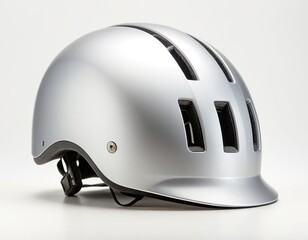 Fototapeta premium Sleek silver bicycle helmet displayed in profile, showcasing modern design and safety features.