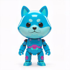 Fototapeta premium Blue Shiba Inu robot mech toy - isolated on white background