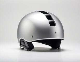 Fototapeta premium Sleek silver motorcycle helmet with modern design and ventilation features.