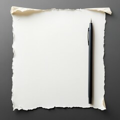 Obraz premium Blank notepaper with torn edges and a black pen placed thoughtfully for writing ideas. Generative AI