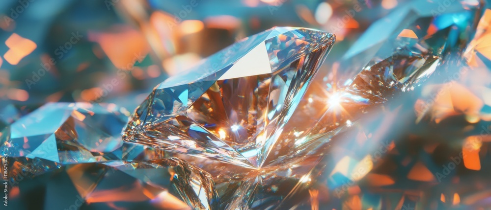 Poster dazzling close-up of a diamond showcasing vibrant facets and reflections at a light source