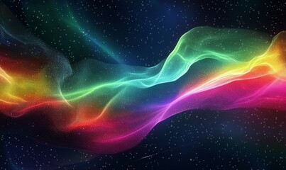 Fototapeta premium Abstract wireframe background with colorful auroras in starry sky, space exploration, electric colors