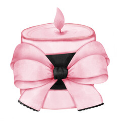 Hand-Drawn Pink Candle with Bow PNG | Transparent Background | Sublimation Design